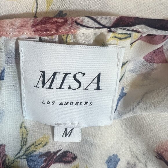 Misa Los Angeles Women’s Top Sia Pink Floral Roses Medium Size Chiffon Blouse - Picture 5 of 13